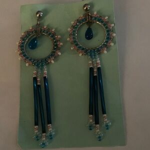 Chic Beaded Hoop Earrings with Blue and Pink Accents